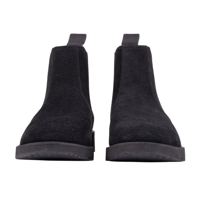 QUIVE London Mayfair black suede Chelsea boots front view
