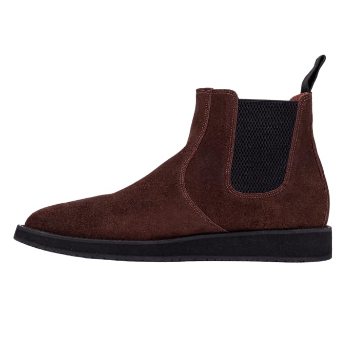 QUIVE London Mayfair brown suede Chelsea boot side profile
