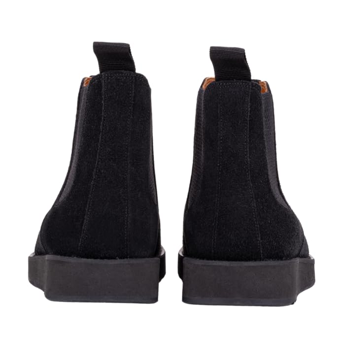 QUIVE London Mayfair black suede Chelsea boots rear view