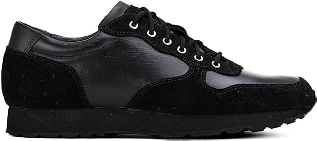 BELGRAVIA black leather and suede trainers – outer side profile
