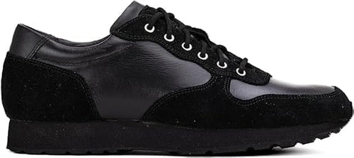 BELGRAVIA black leather and suede trainers – outer side profile