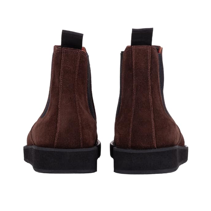 QUIVE London Mayfair brown suede Chelsea boots rear view