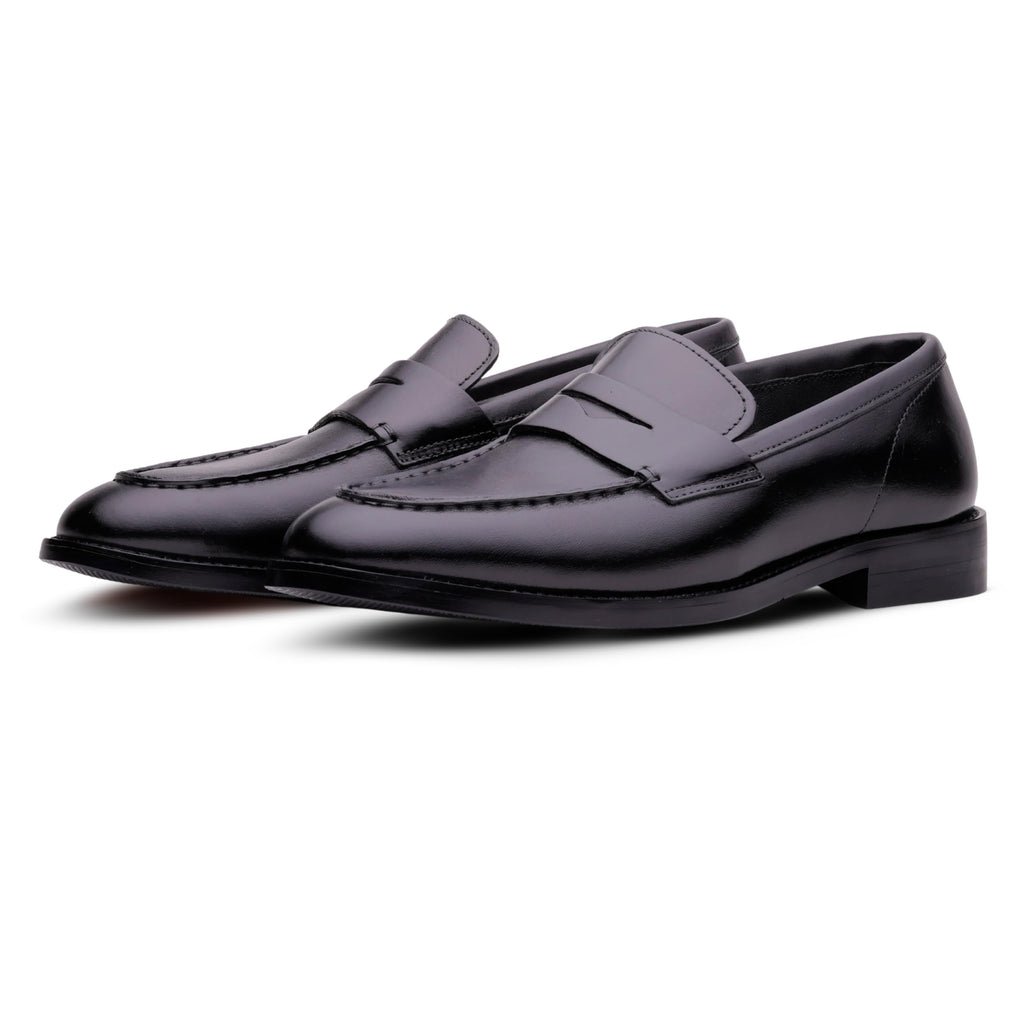 QUIVE London Perth black leather penny loafers for men