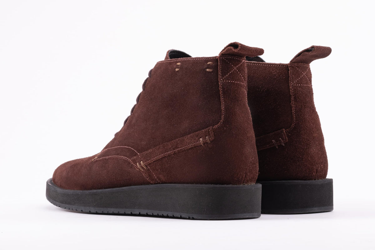 CHESTER brown suede Chukka boots rear three-quarter view
