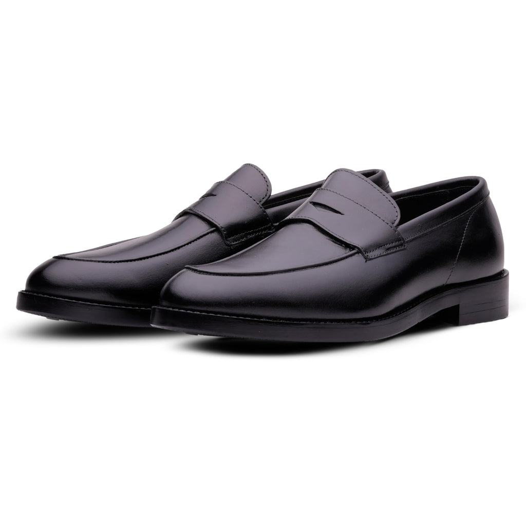 QUIVE London Bending men's black leather penny loafers
