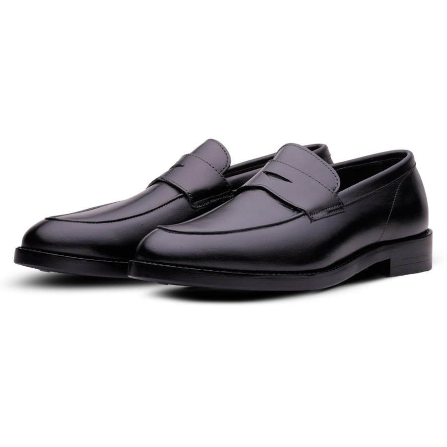 QUIVE London Bending men's black leather penny loafers