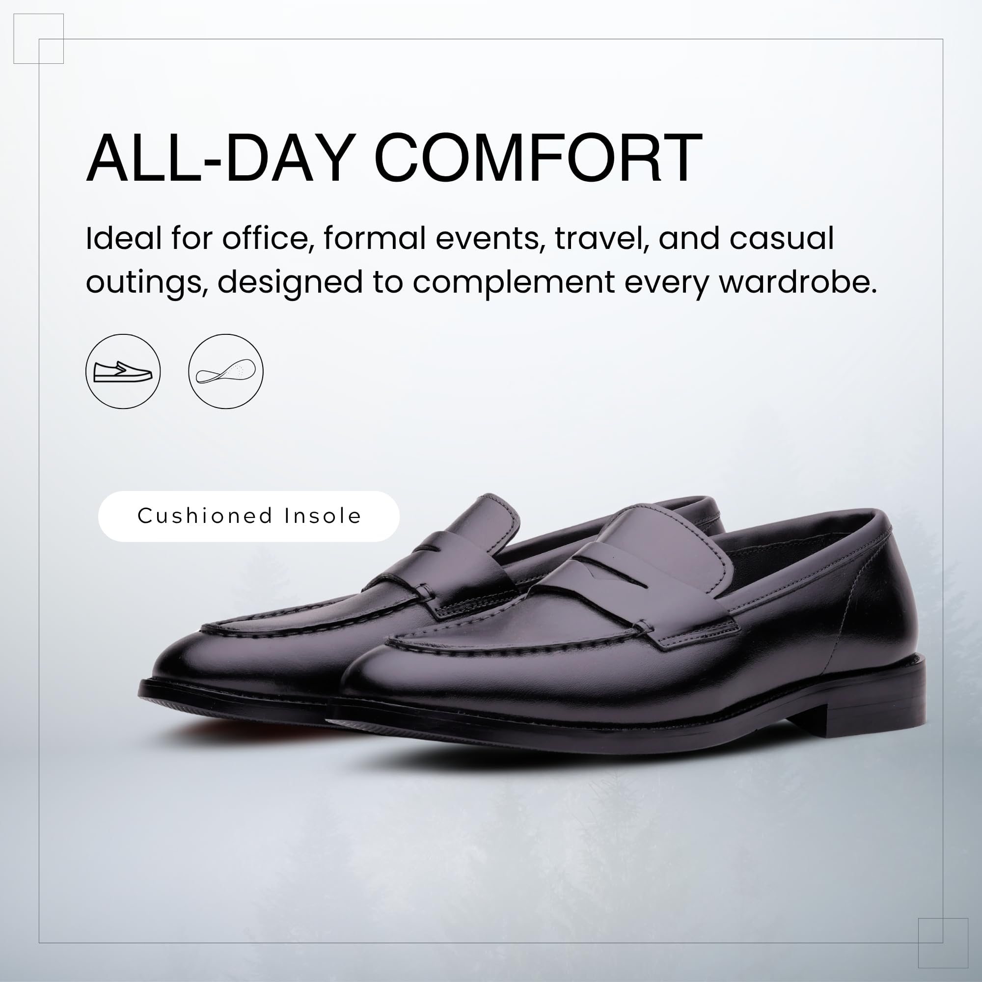 QUIVE London Perth leather penny loafers all-day comfort feature