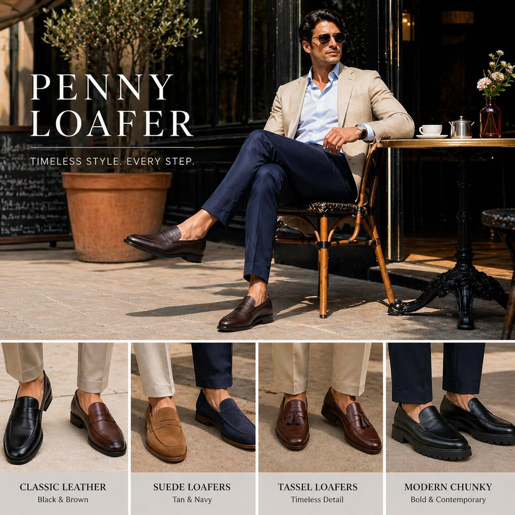 QUIVE London Ventor penny loafers in black and brown