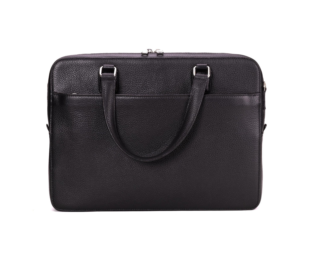 QUIVE London CAVENDISH black full-grain calf leather laptop briefcase