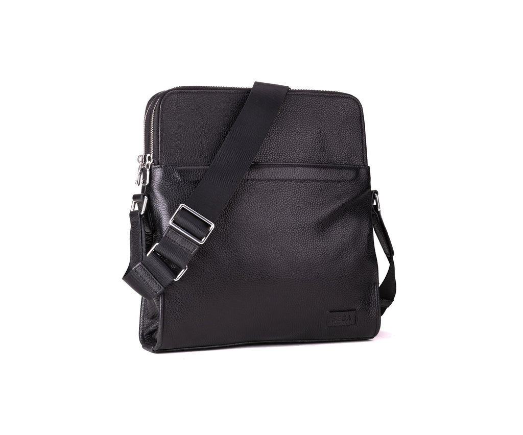 QUIVE London PORTMAN black full-grain calf leather crossbody bag front view