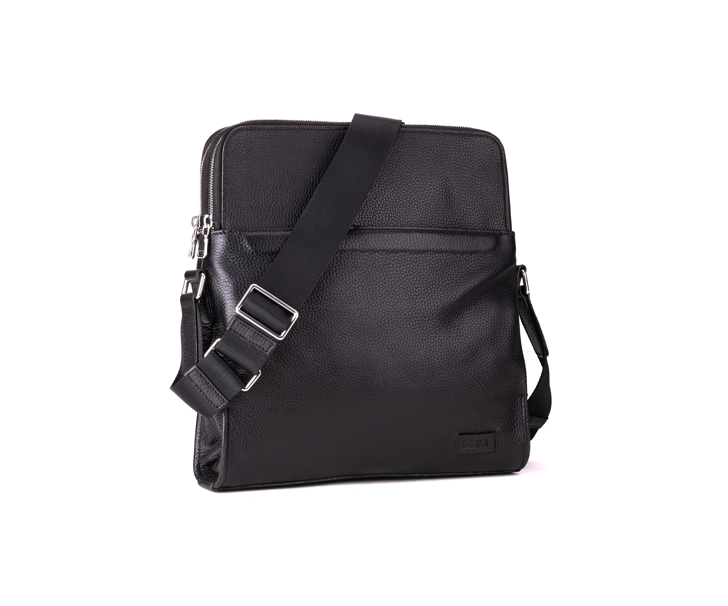 QUIVE London PORTMAN black full-grain calf leather crossbody bag front view