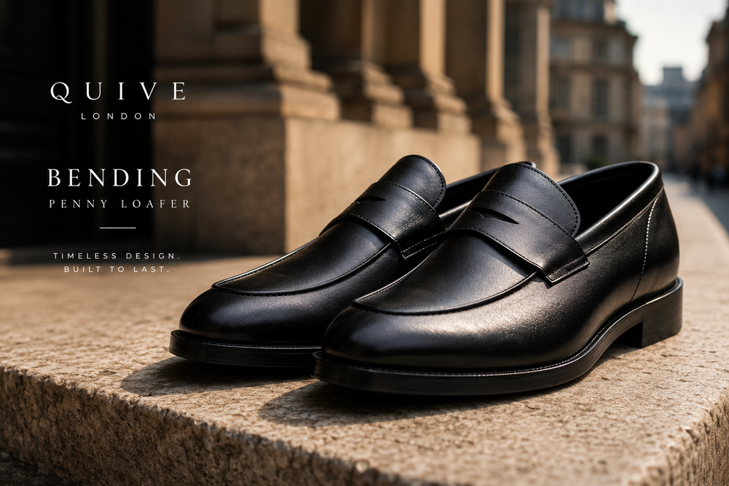 QUIVE London Bending black leather penny loafers