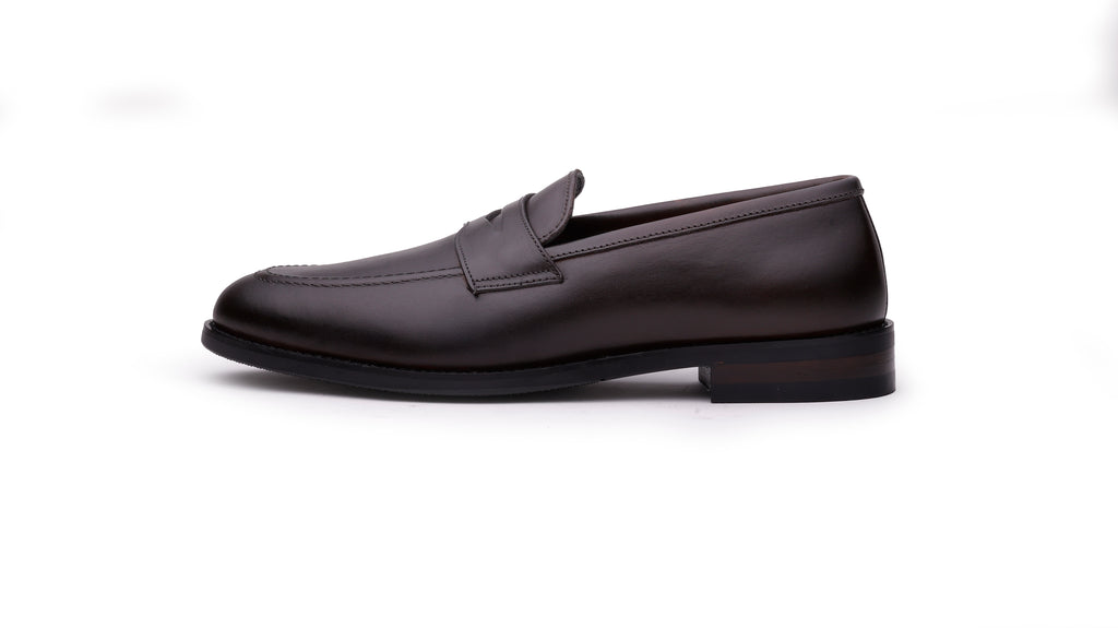 Ventor brown leather penny loafer side profile by QUIVE London