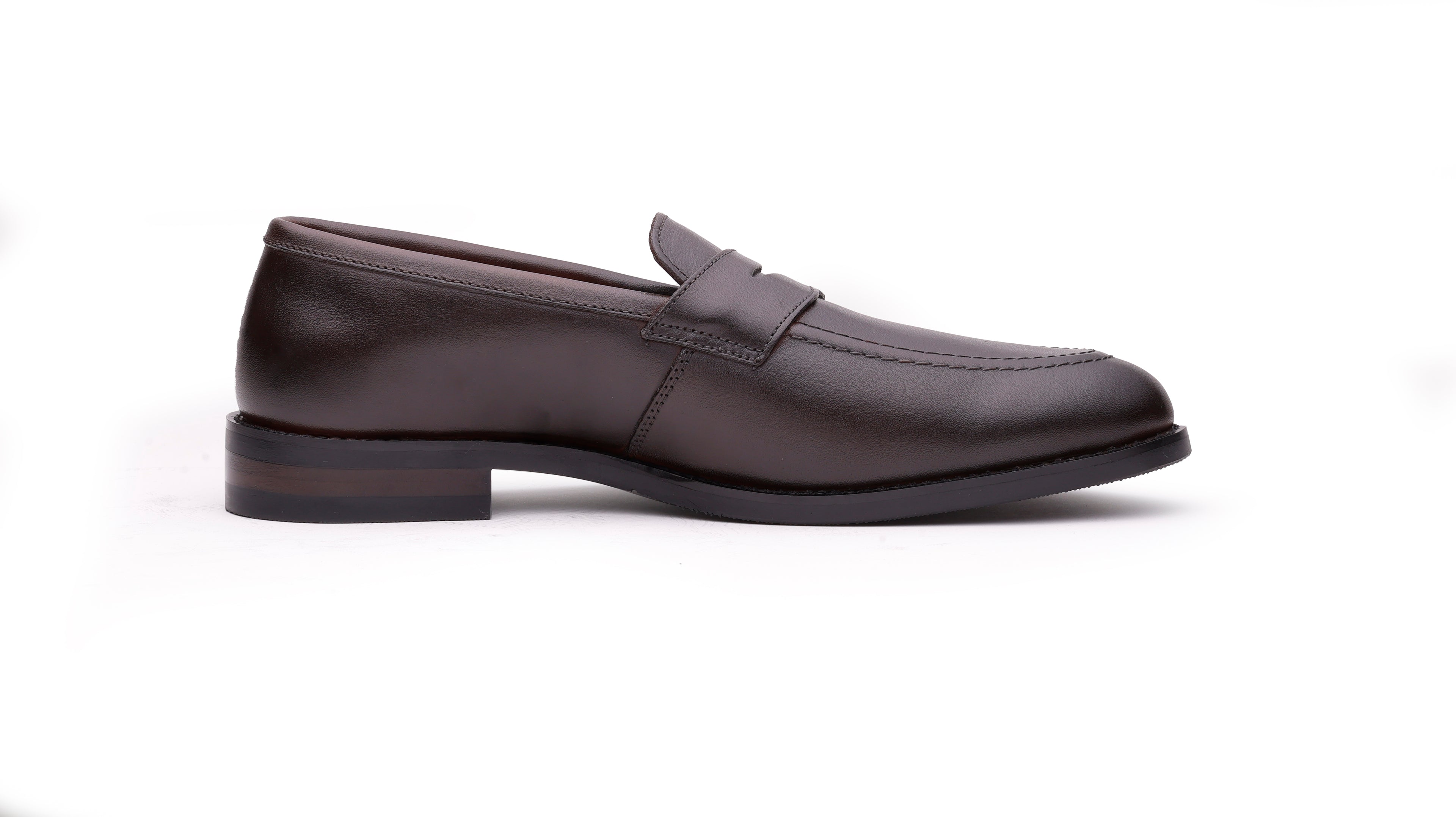 QUIVE London Ventor brown leather penny loafer side view