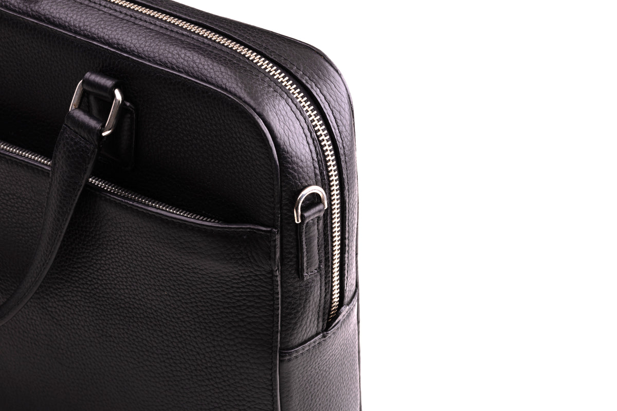 CAVENDISH black calf leather briefcase side zipper and hardware detail