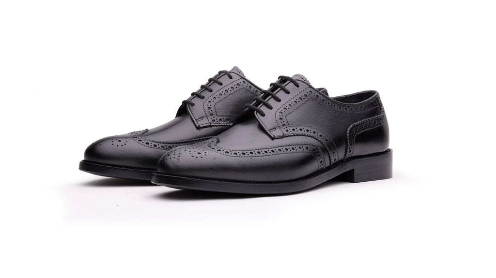 QUIVE London Kensington men's black leather wingtip Derby shoes
