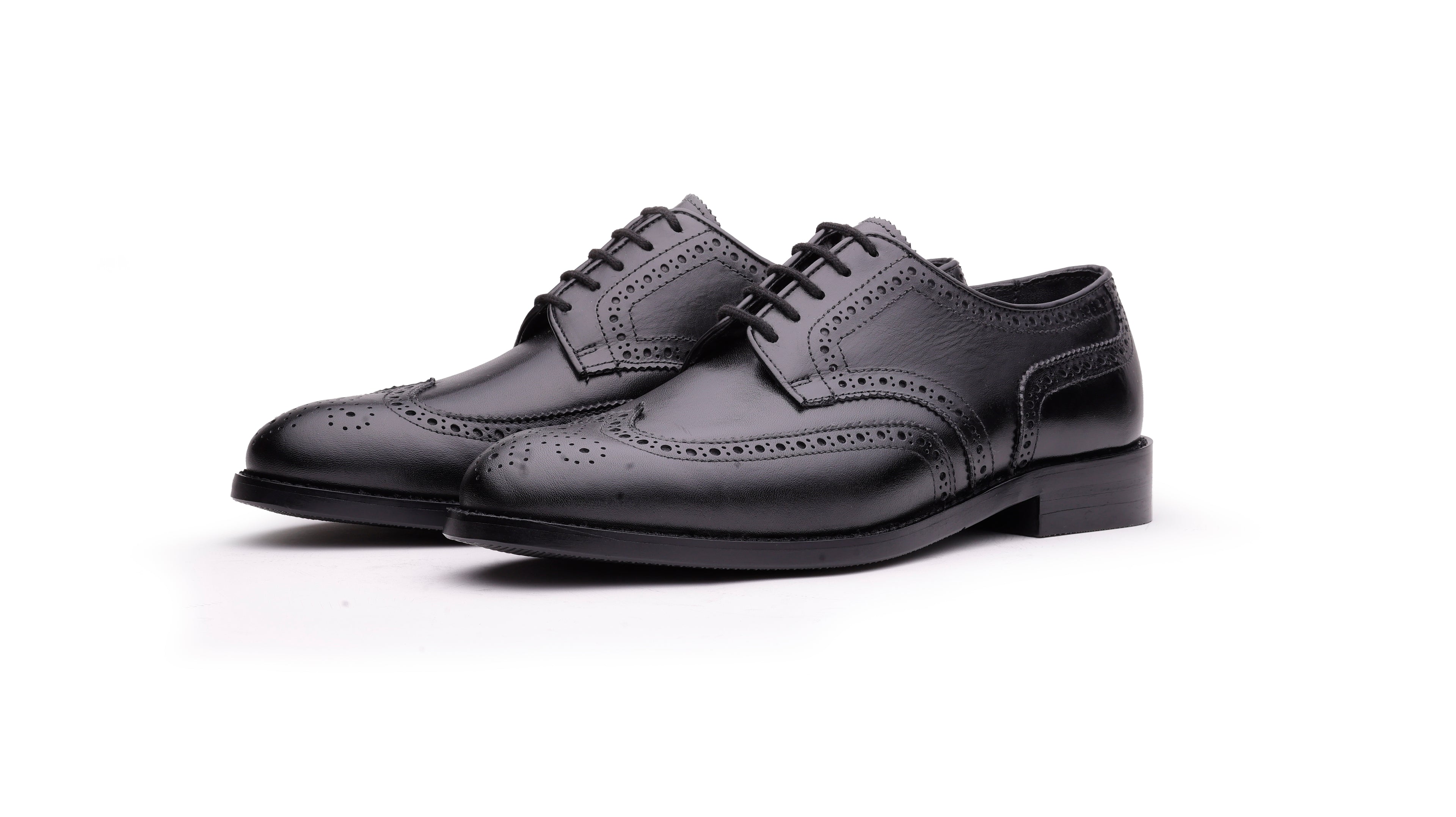 QUIVE London Kensington men's black leather wingtip Derby shoes