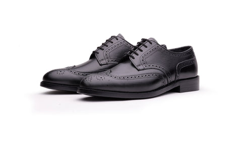 QUIVE London Kensington men's black leather wingtip Derby shoes