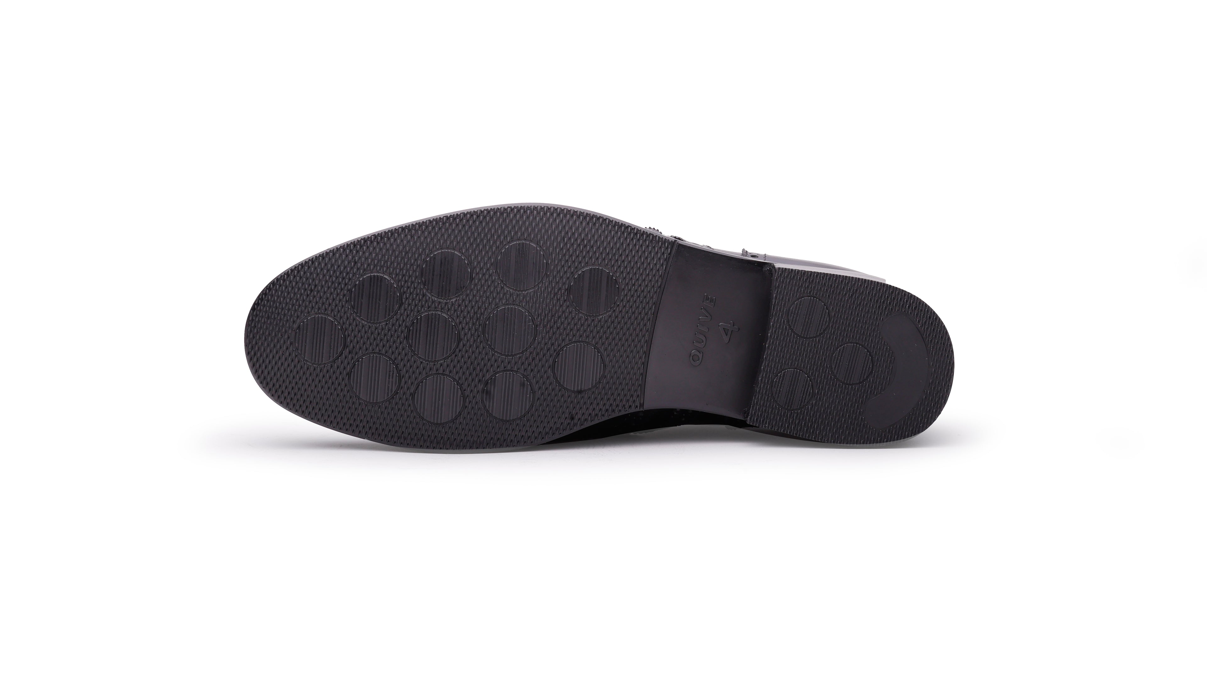 Rubber outsole of QUIVE London Kensington men's black leather Derby shoe