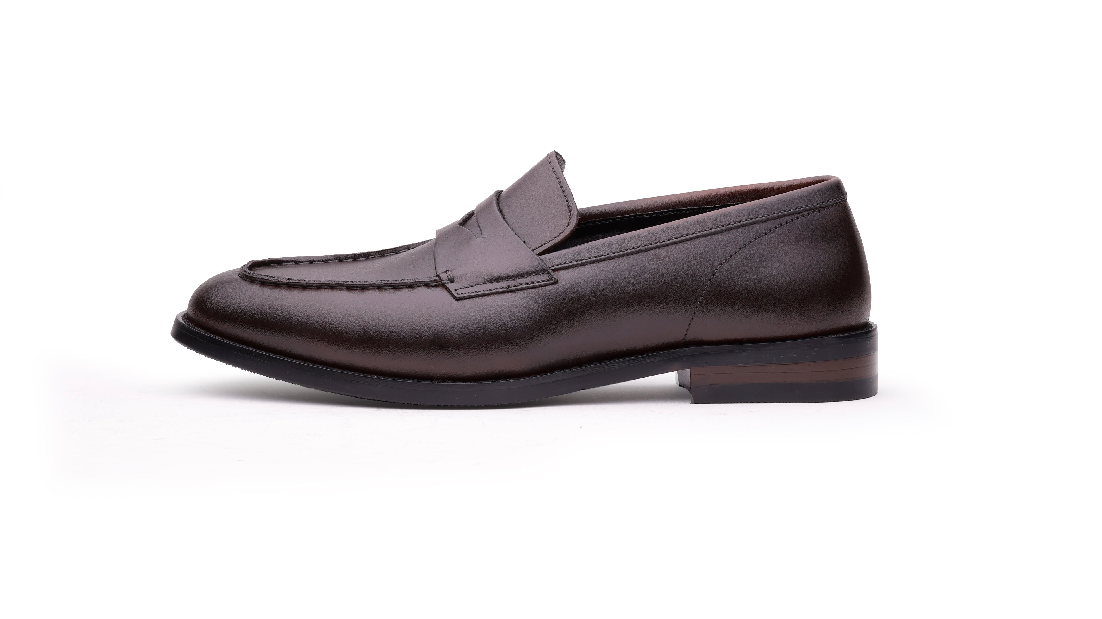 QUIVE London Perth brown leather penny loafers side view