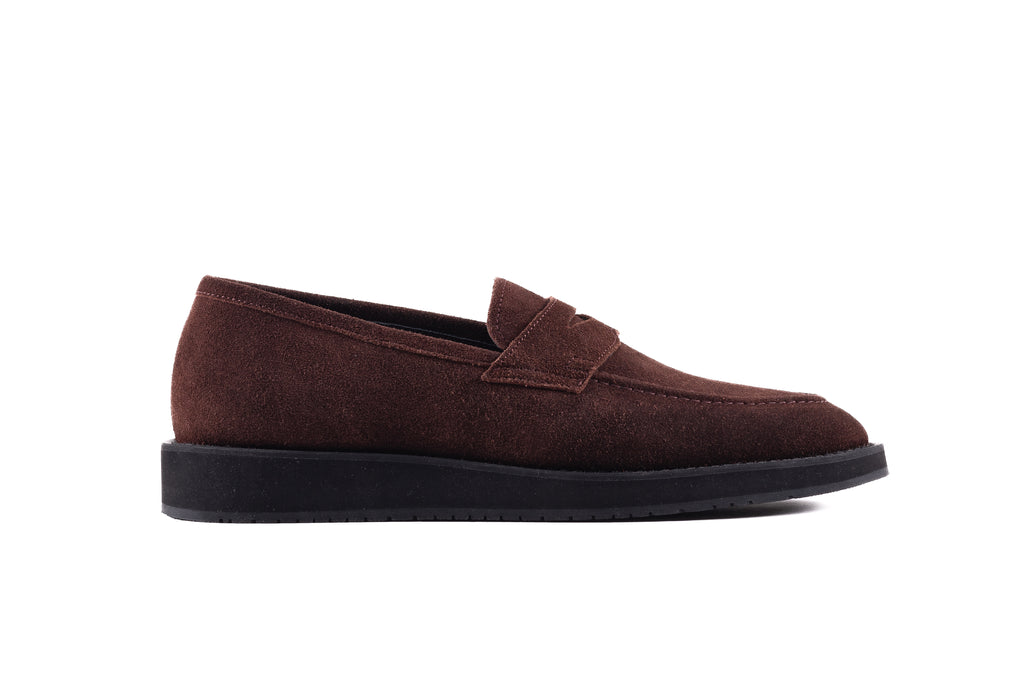Cambridge men's brown suede leather loafer side profile
