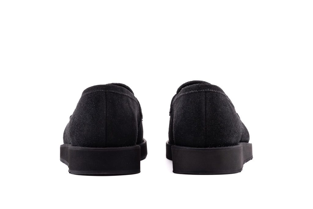 Cambridge men's black suede loafers rear view