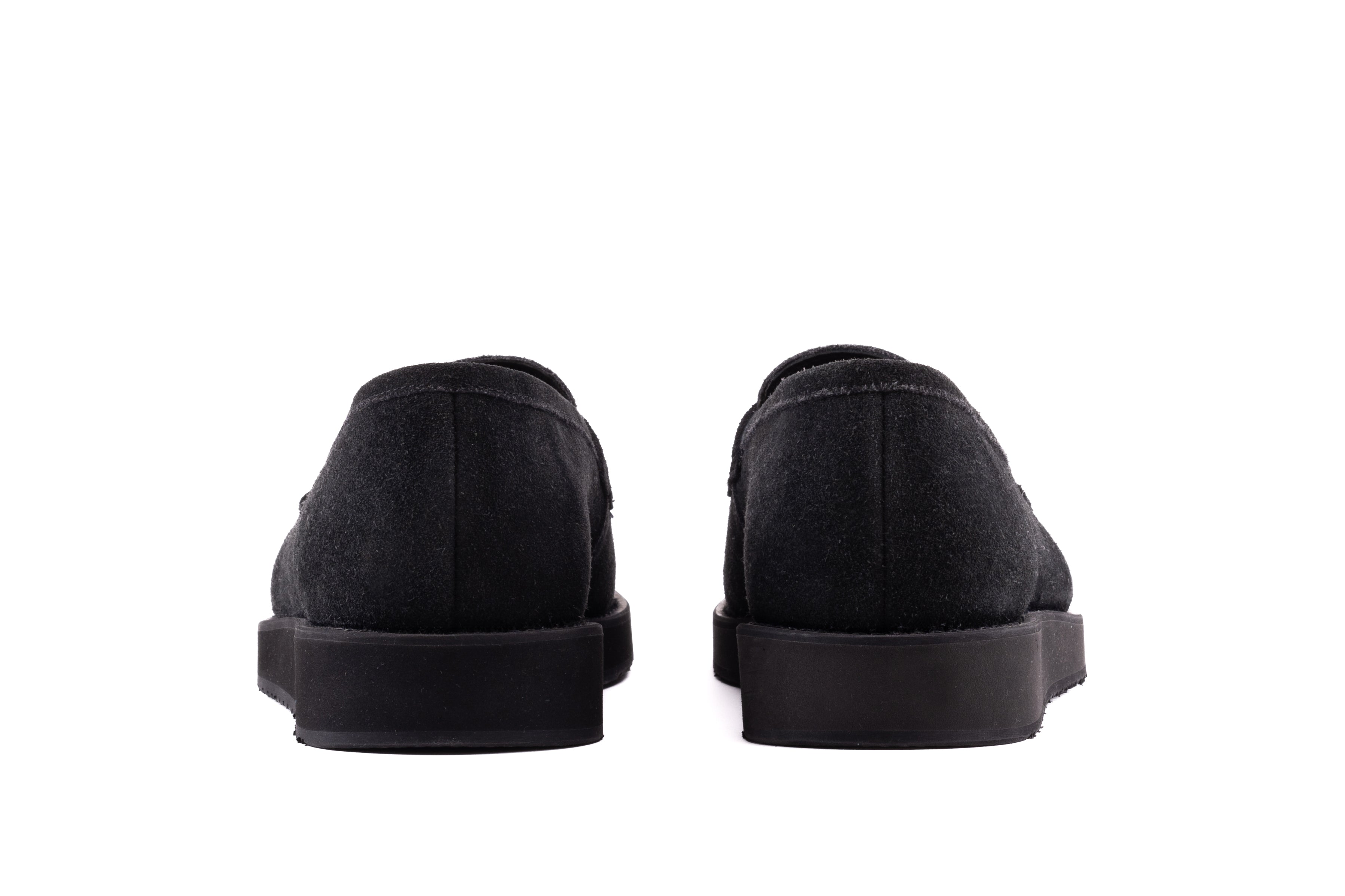 Cambridge men's black suede loafers rear view