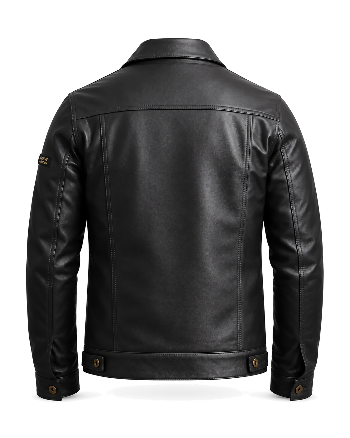 BELGRAVE men's black sheepskin leather jacket rear studio view