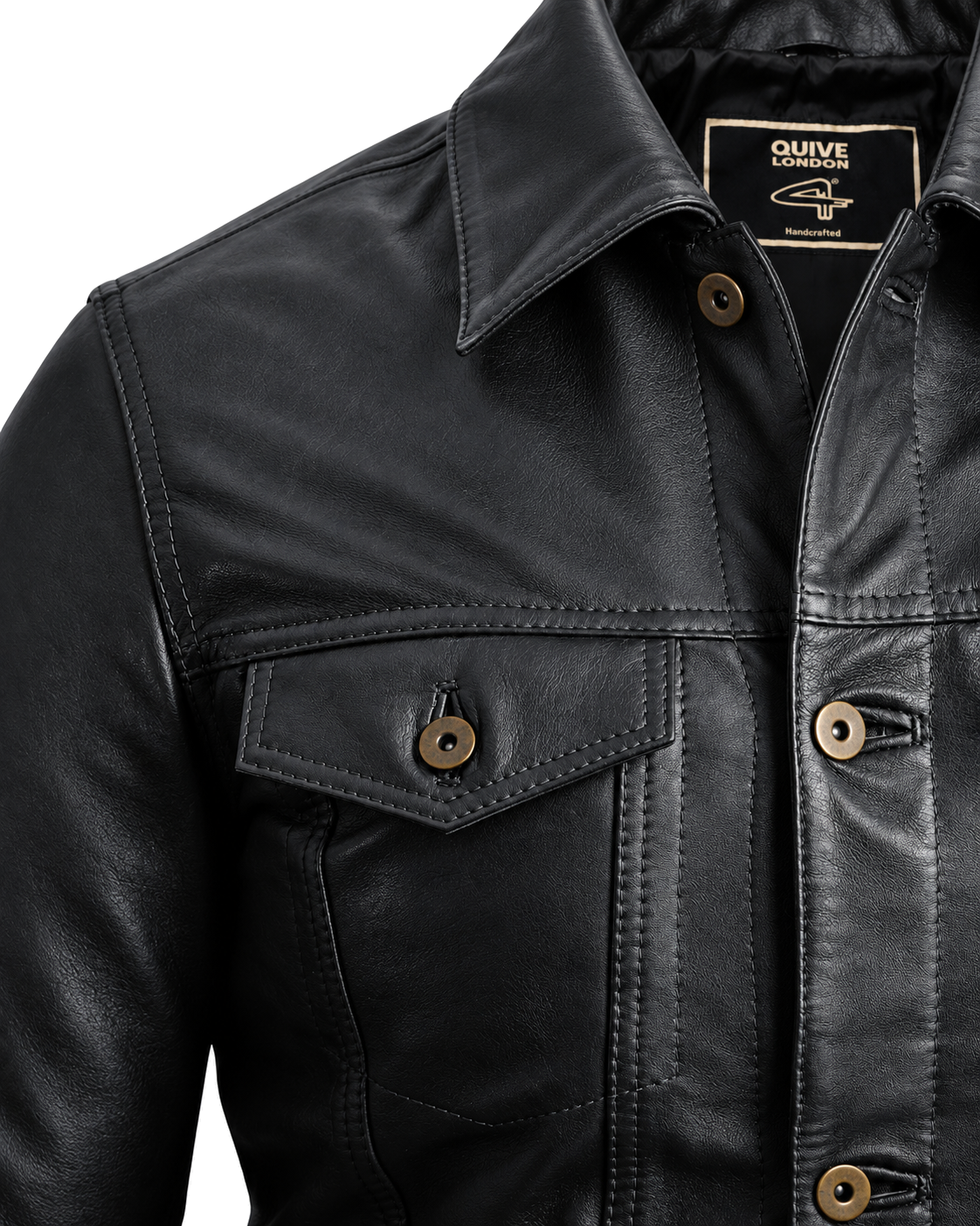 BELGRAVE black sheepskin leather jacket collar pocket button and stitching detail