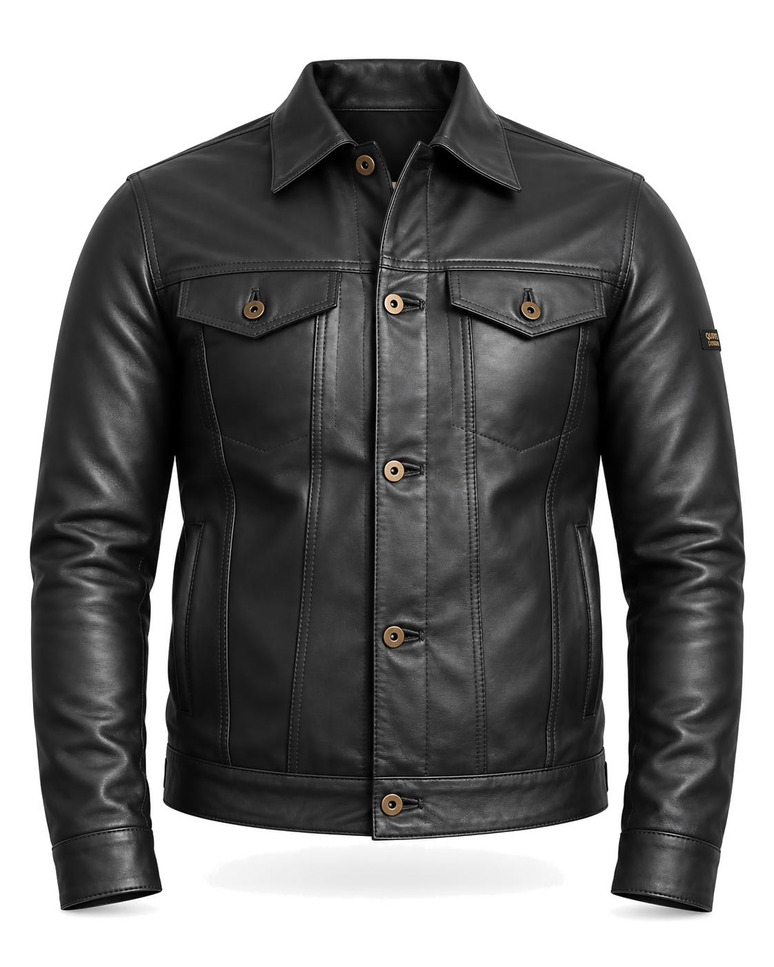 BELGRAVE men's black full-grain sheepskin leather jacket front studio view