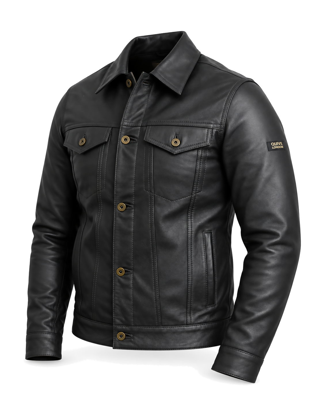 BELGRAVE men's black sheepskin leather jacket three-quarter studio view