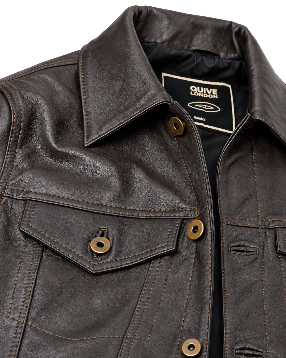 BELGRAVE brown sheepskin leather jacket collar pocket button and stitching detail