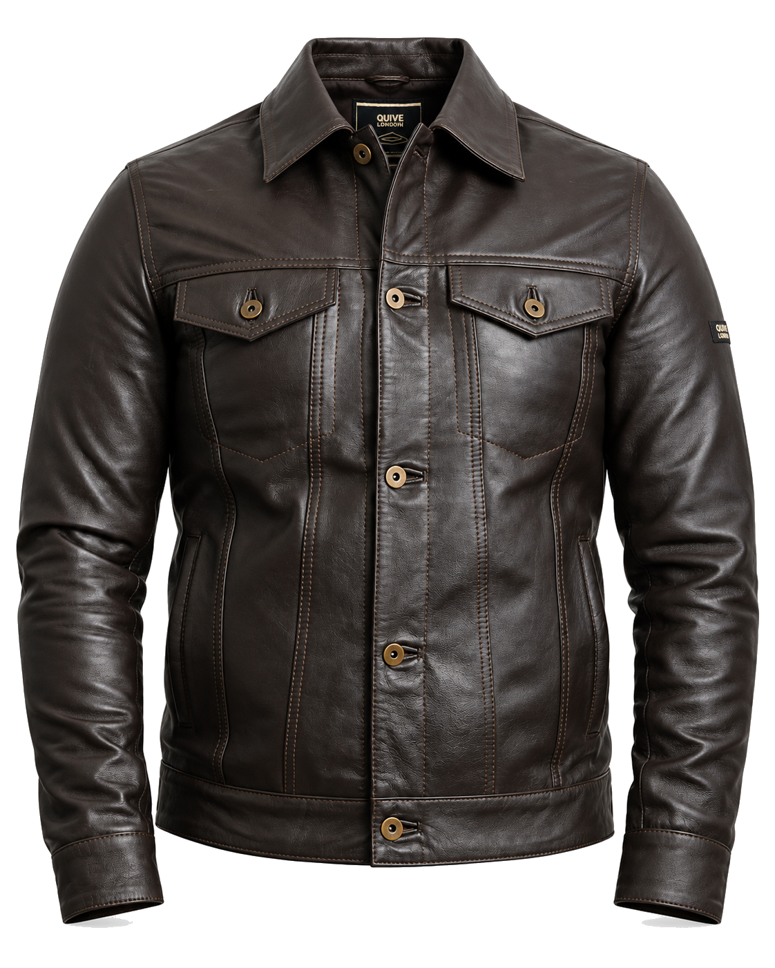 BELGRAVE men's brown full-grain sheepskin leather jacket front studio view