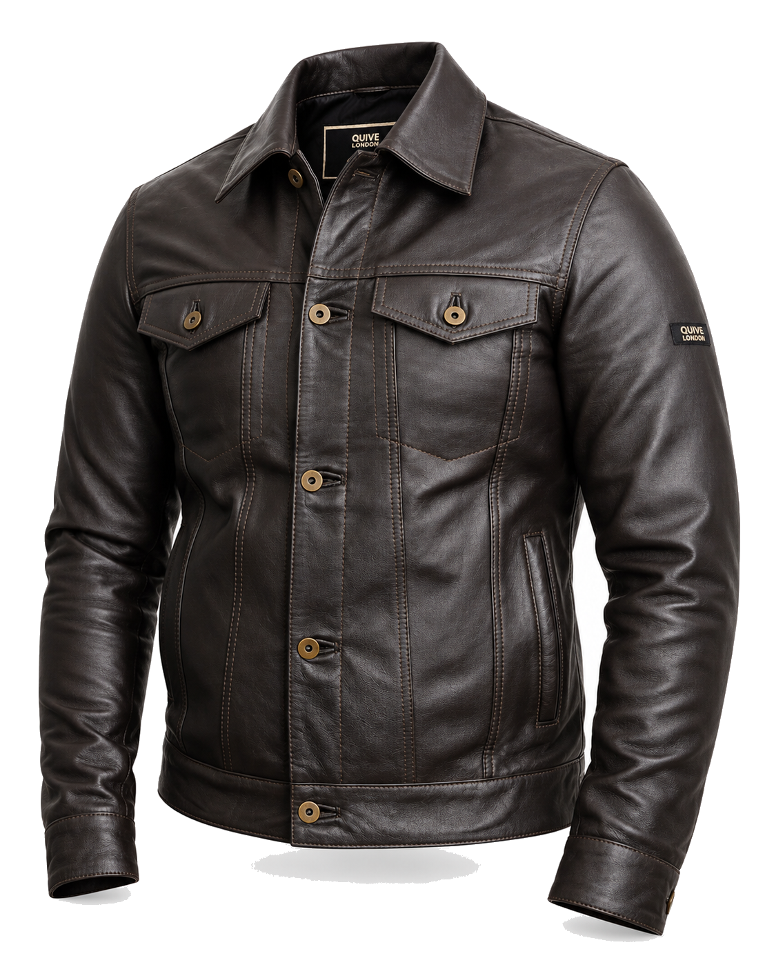 BELGRAVE men's brown sheepskin leather jacket three-quarter studio view