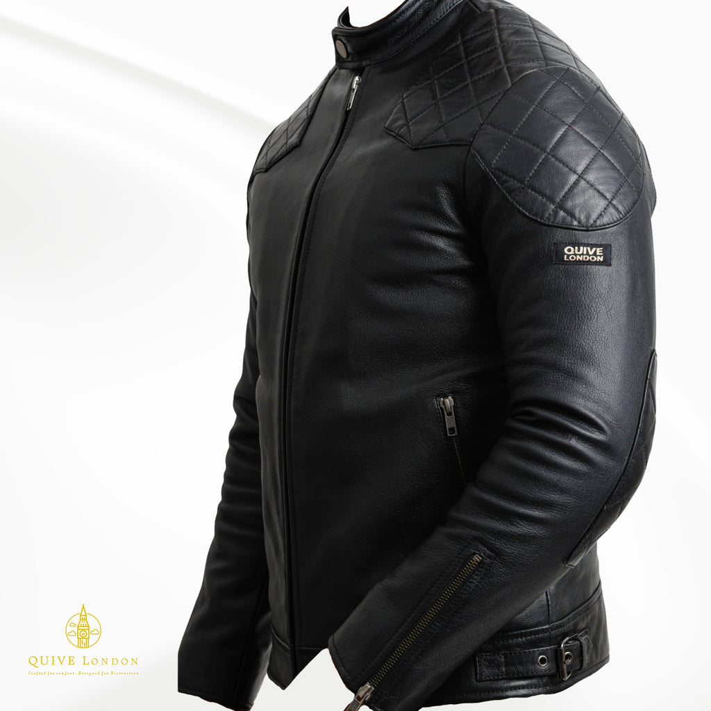 QUIVE London BROMPTON men's black sheepskin leather biker jacket