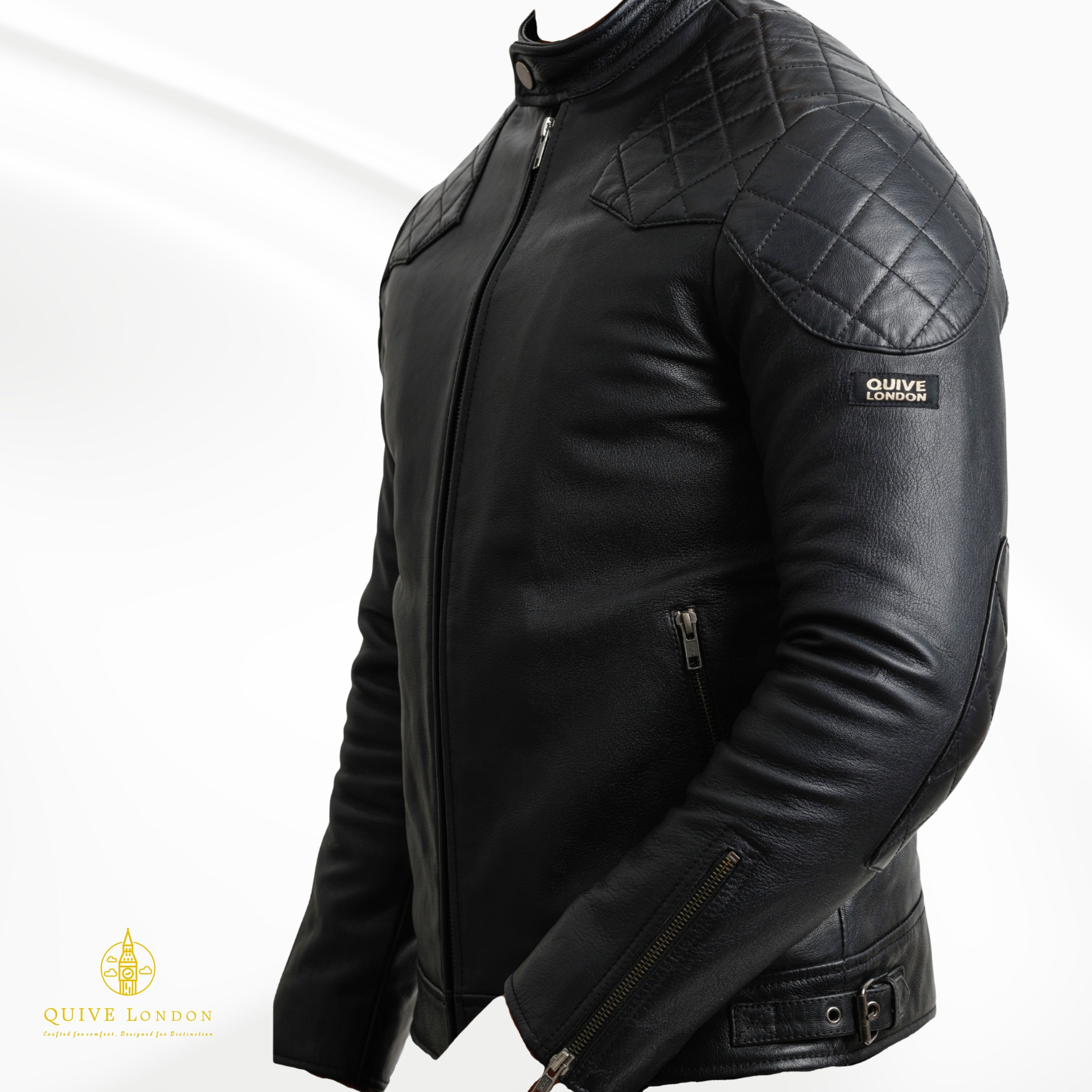 QUIVE London BROMPTON men's black sheepskin leather biker jacket