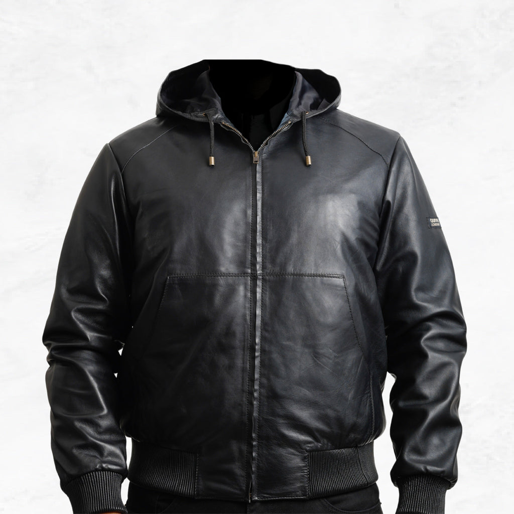 QUIVE London KNIGHTSBRIDGE men's black hooded sheepskin leather jacket