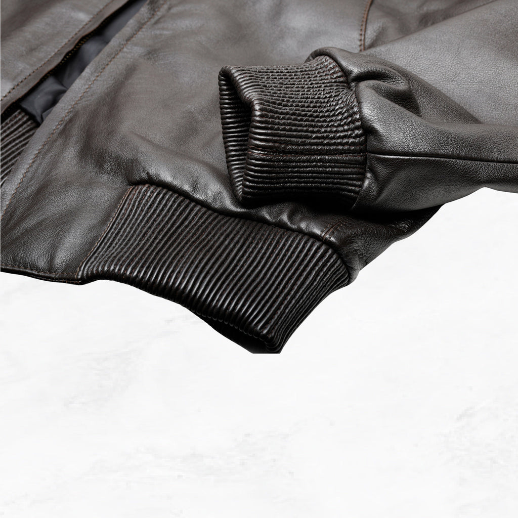 KNIGHTSBRIDGE brown leather jacket ribbed cuff detail