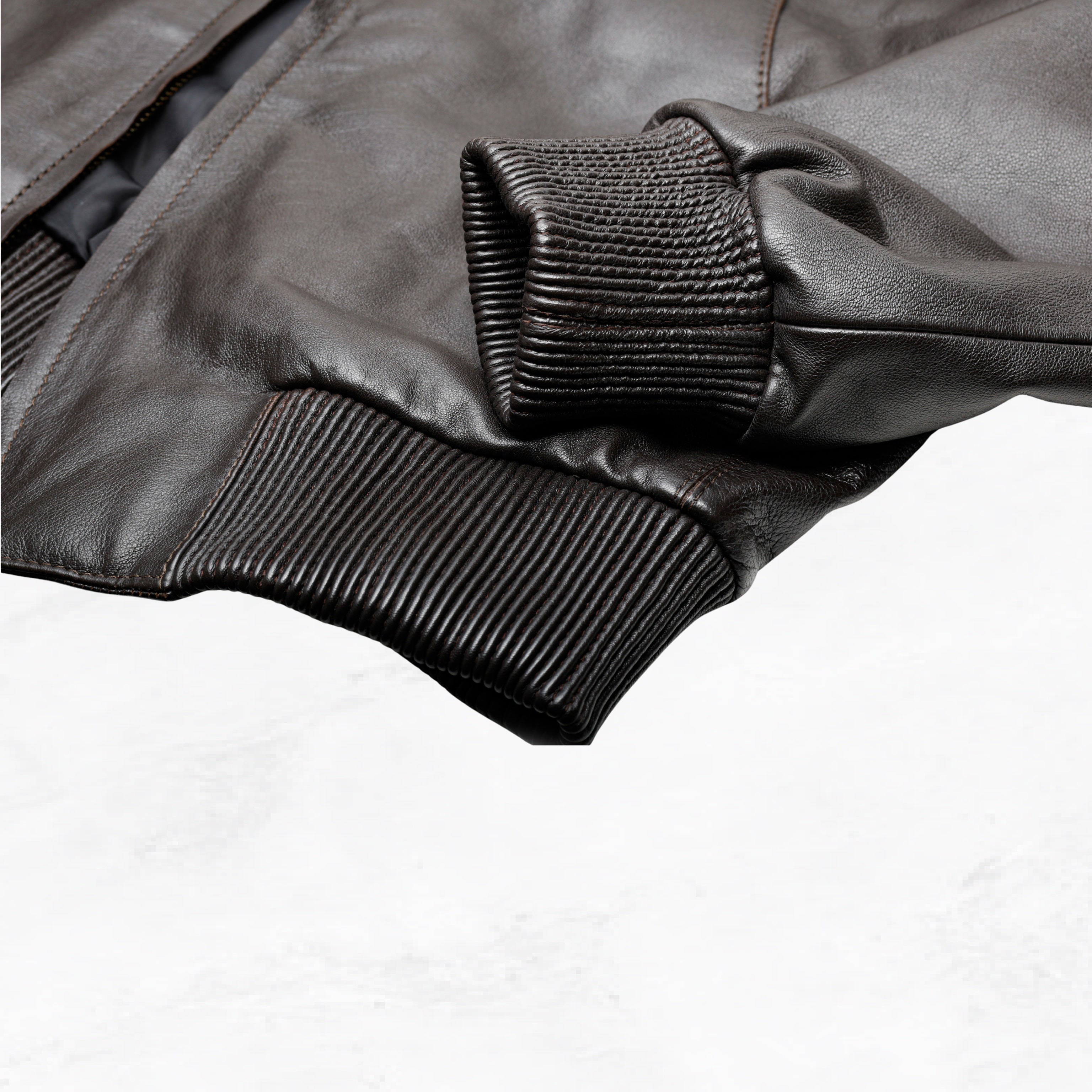 KNIGHTSBRIDGE brown leather jacket ribbed cuff detail