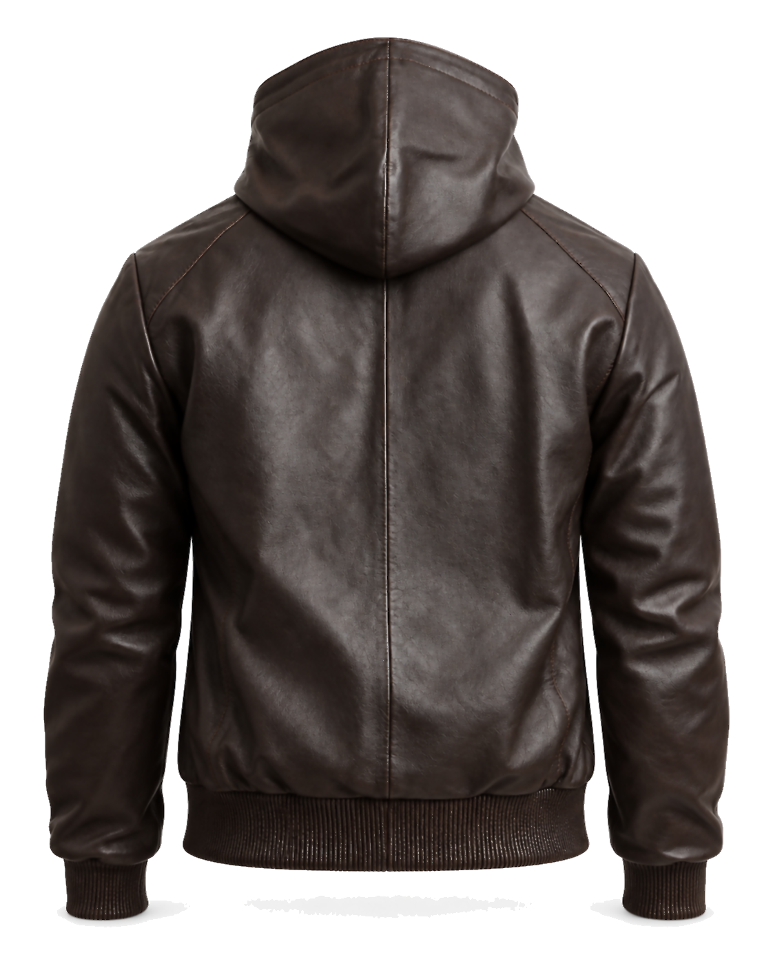 KNIGHTSBRIDGE men's brown sheepskin leather jacket with integrated hood, back view