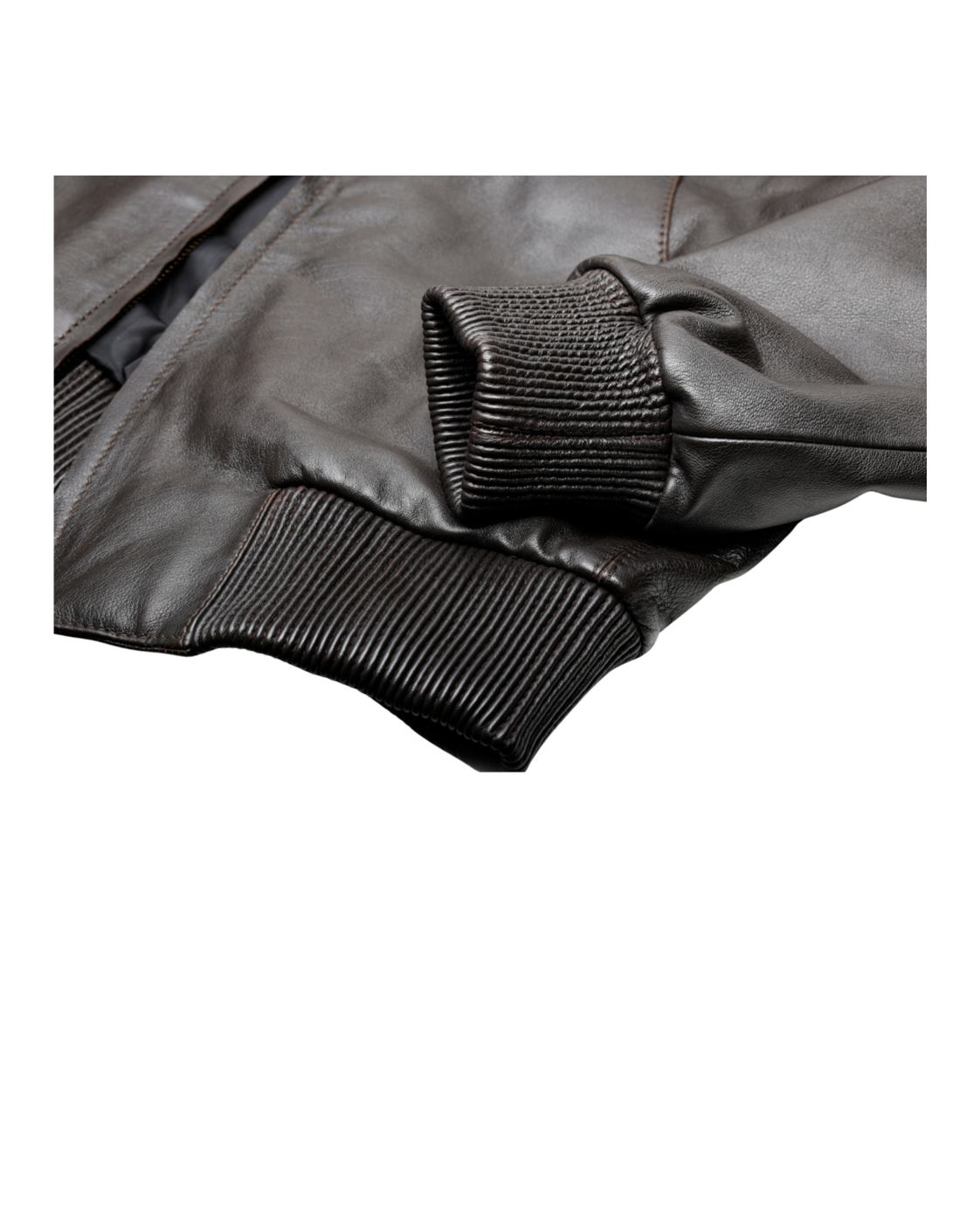KNIGHTSBRIDGE brown leather jacket ribbed cuff and hem construction detail
