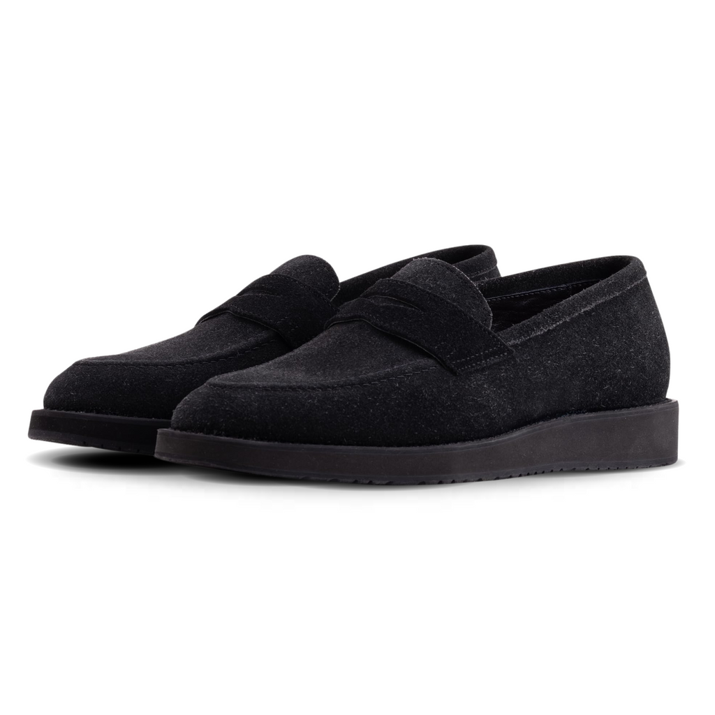 QUIVE London Cambridge men's black suede leather loafers