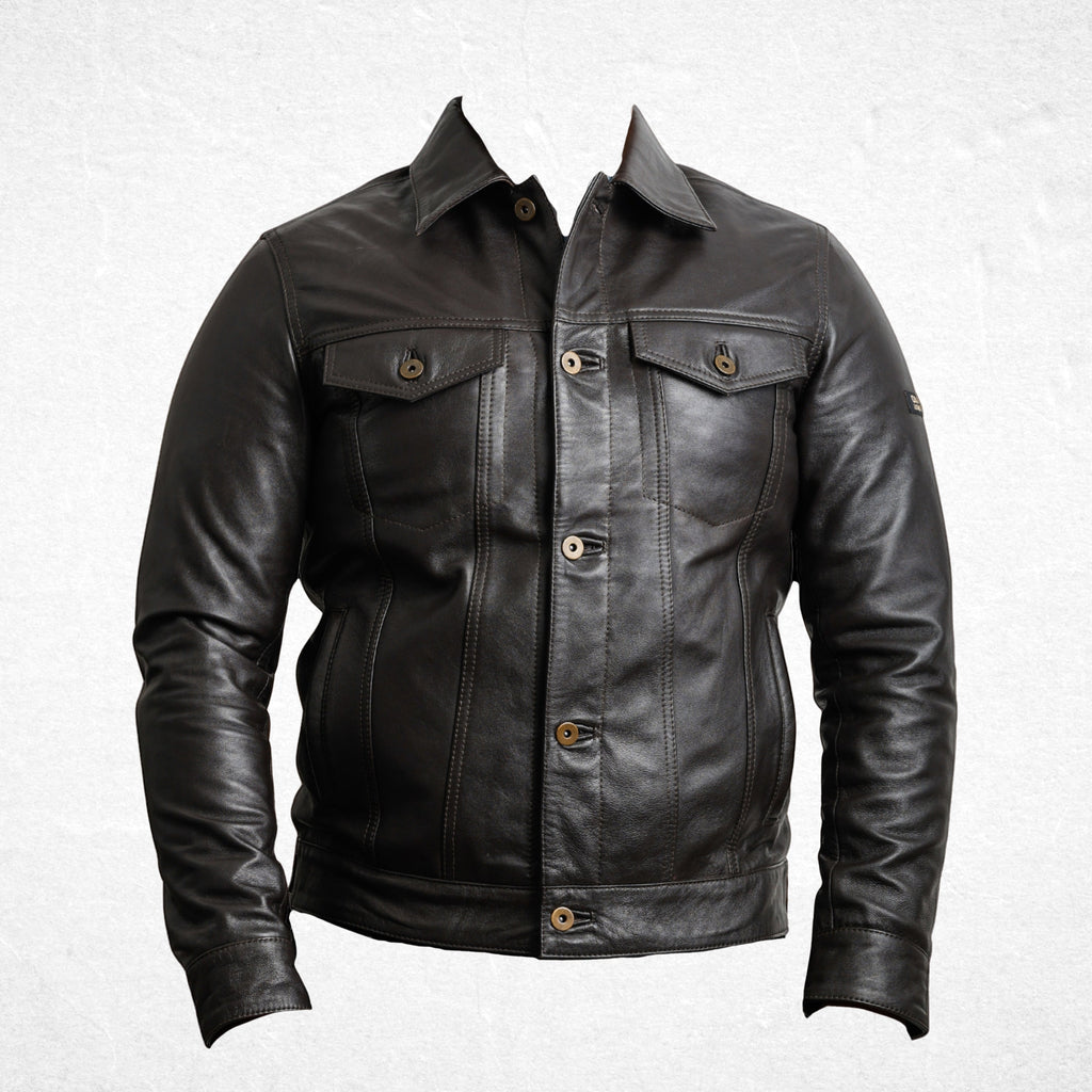 Brown BELGRAVE men's sheepskin leather jacket full front view