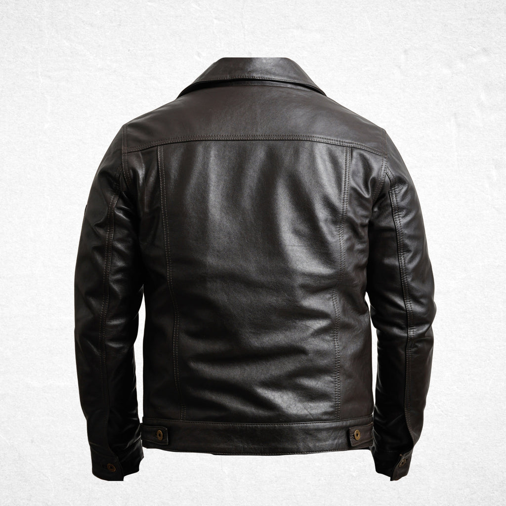 Brown BELGRAVE men's sheepskin leather jacket rear view