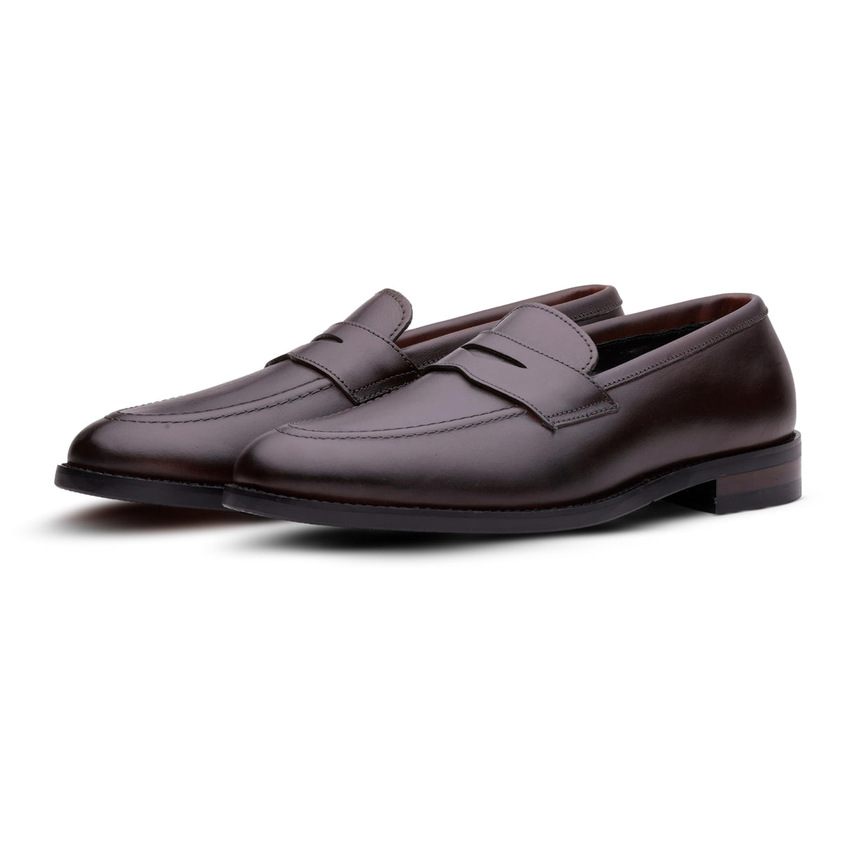 QUIVE London BURLINGTON men's brown calf leather penny loafers on white