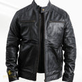 QUIVE LONDON Trapper men's black sheepskin leather jacket front view