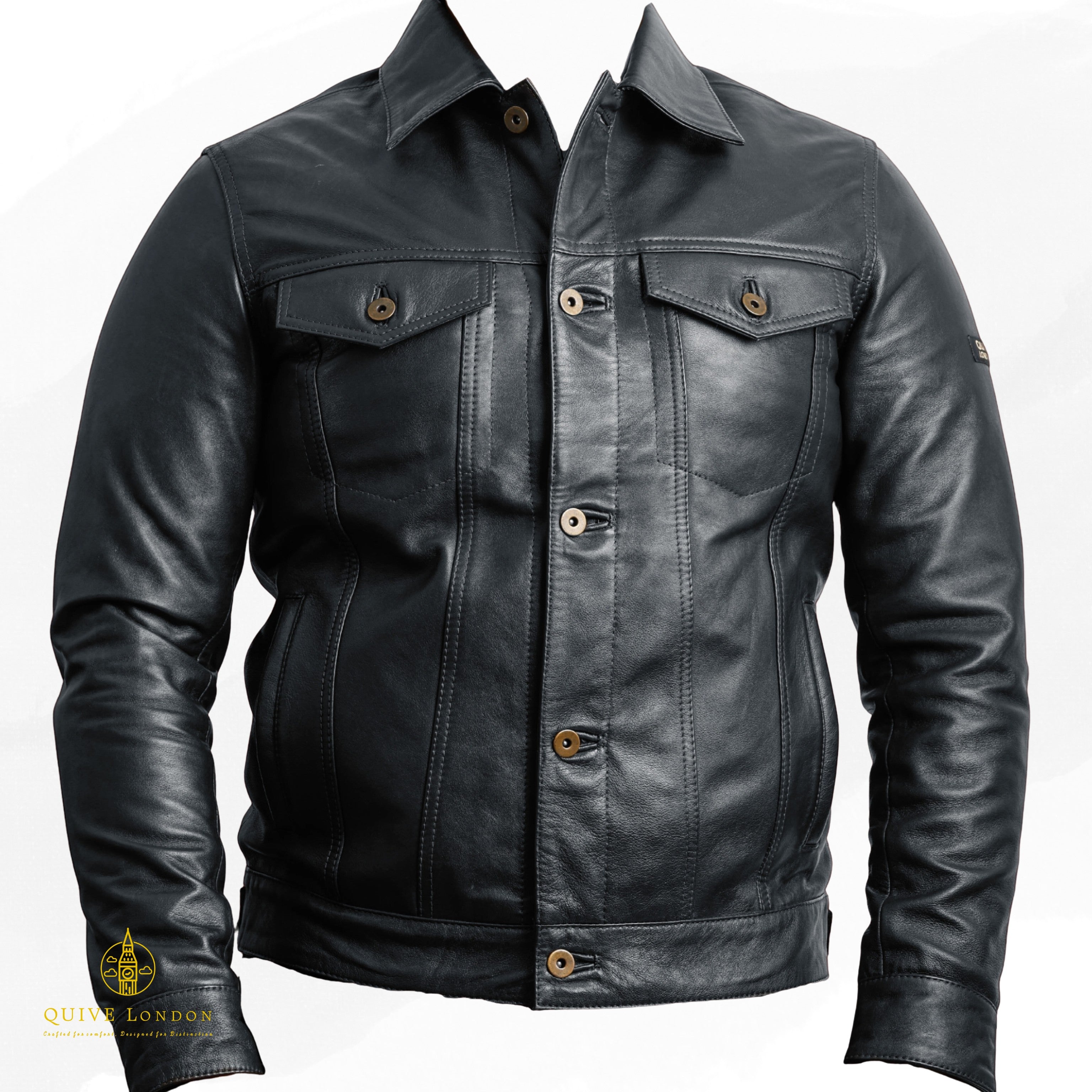 Black BELGRAVE men's full-grain sheepskin leather jacket front view