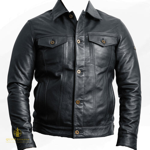 Black BELGRAVE men's full-grain sheepskin leather jacket front view