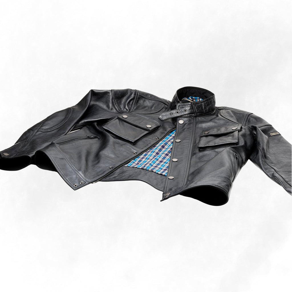 HARROW men's black leather jacket open view