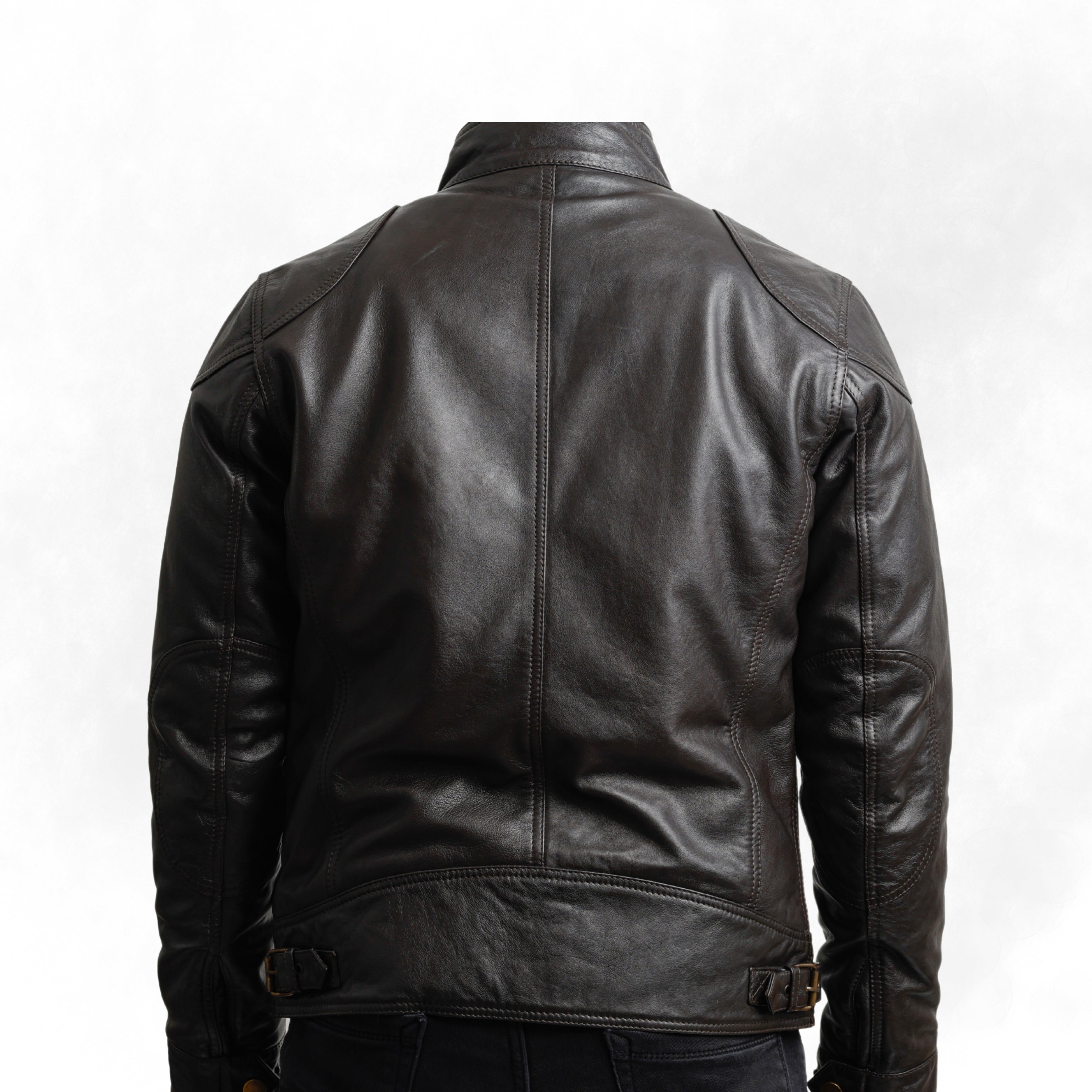HARROW men's brown sheepskin leather jacket back view
